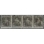 Barbados 1861-70 Rough Perf. 14 to 16 Issue 1/- black strip of four,