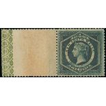 New South Wales 1860-72 Diadem, perf 13 5d. bluish green with margin at left showing convolvul...