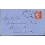 Great Britain Postal History 1862 (25 Feb.) blue envelope to Liverpool bearing 1d. Stars tied b...