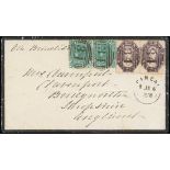 Tasmania 1878 (6 July) double rate mourning envelope from Fingal "Via Brindisi" to England,