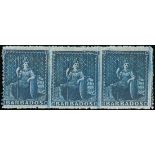 Barbados 1861-70 Rough Perf. 14 to 16 Issue (1d.) deep blue strip of three,