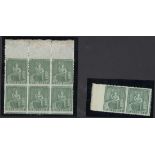 Barbados 1861-70 Rough Perf. 14 to 16 Issue (½d.) green marginal block of six (3x2) from the to...