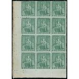 Barbados 1861-70 Rough Perf. 14 to 16 Issue (½d.) blue-green lower left corner block of twelve...