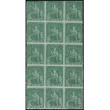 Barbados 1861-70 Rough Perf. 14 to 16 Issue (½d.) blue-green block of fifteen (3x5),