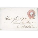 Great Britain Postal History 1851 (16 April) 1d. pink postal stationery envelope to Dublin, can...
