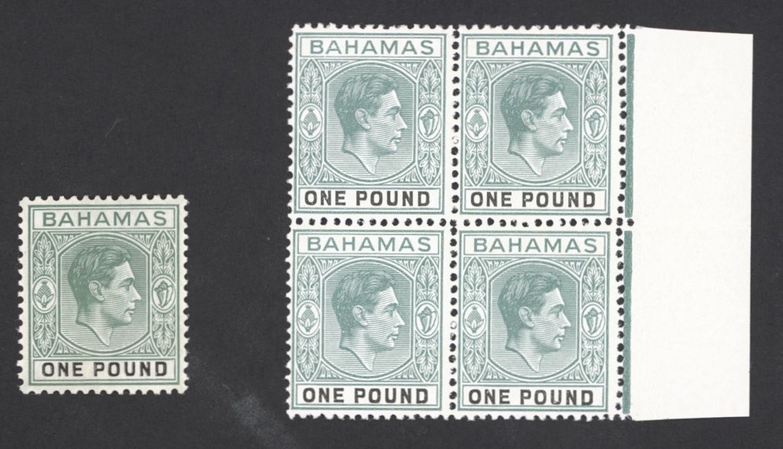 Bahamas 1938-52 £1 deep grey-green and black on thick paper,