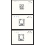 Natal 1902 ½d. and 1908 5/- and 10/- frame die proofs in black on glazed card (92x60mm.),