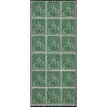 Barbados 1861-70 Rough Perf. 14 to 16 Issue (½d.) deep green block of eighteen (3x6),