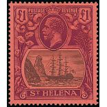 St. Helena 1923 MCA £1 grey and purple on red,