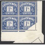 Great Britain Postage Dues 1937-38 1/- deep blue block of four from the lower right corner of t...