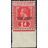 Virgin Islands 1916-19 War Stamp 1d. carmine, marginal from the foot of the sheet, variety wat...