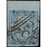 New South Wales 1850-51 Sydney Views 2d. Plate IV on hard bluish grey wove paper, bright blue,...