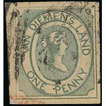 Tasmania 1853 (Nov.) Courier 1d. blue on medium soft yellowish paper, good to large margins; s...