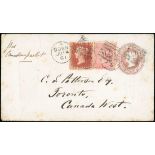 Great Britain Postal History 1861 (14 June) 1d. pink postal stationery envelope Per Canadian Pa...