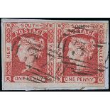 New South Wales 1851-53 Laureated Issue 1d. on bluish medium wove paper, carmine horizontal pai...
