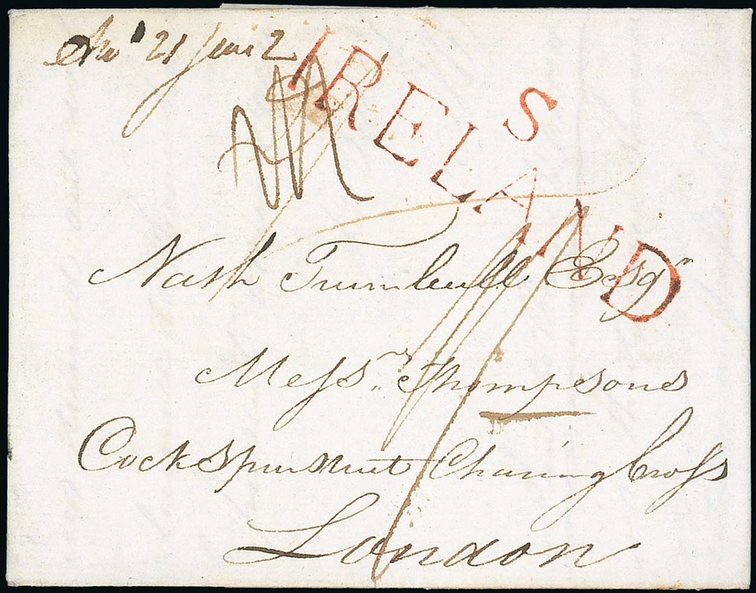 Great Britain Postal History 1802 (16 June) entire letter from Dublin to London, variously rate...