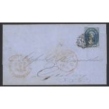 Tasmania 1855 Printed in London 4d. blue, three very good to large margins (just touched at lef...