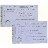 Basutoland The Cape Post Office Period Maseru 1885 (7 May) and 1886 (22 Apr.) registered letter...