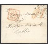 Great Britain Postal History 1840 (25 Nov.) stampless entire to Dublin with distinctive red "P1...