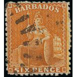 Barbados 1875 Watermark Crown CC, Perf. 12½ Issue 6d. chrome yellow with watermark upright,