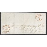 Great Britain Postal History 1848 (18 Jan.) stampless entire letter to Derby
