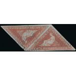 Cape of Good Hope 1853 Deeply Blued Paper 1d. deep brick-red "tank" pair with good to large mar...