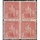 Barbados 1861-70 Rough Perf. 14 to 16 Issue (4d.) lake-rose block of four,