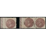 New South Wales 1882 Coin, perf 10 5/- deep purple, an unused single and used horizontal pair,...