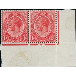 South Africa 1913-24 1d. rose-red Plate 2 lower right marginal pair with the distinctive two c...