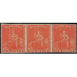 Barbados 1861-70 Rough Perf. 14 to 16 Issue 6d. bright orange-vermilion horizontal strip of thr...