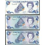 Cayman Islands Currency Board, consecutive $1 (3) with one error note, 1996, serial number B/1...