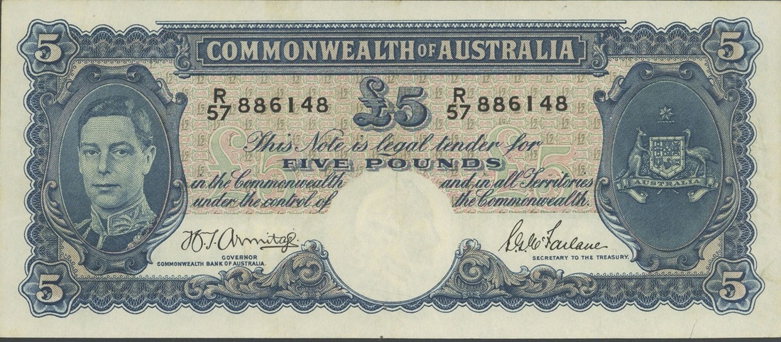 Commonwealth of Australia, £5, ND (1939-52), R/57 886148, (Pick 27b)