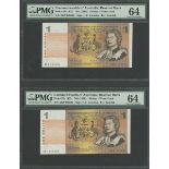 Commonwealth of Australia, $1 (2), ND (1968), AGV235084, AGV235085, (Pick 37b),