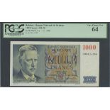 Banque Nationale de Belgique, 1000 francs, 7th January 1950, serial number 0064.S.154, (Pick 13...