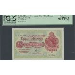 Government of the Falkland Islands, £5, 30th January 1975, serial number C101588, (TBB B219 Pic...