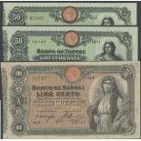 Il Banco di Napoli, 50 lire, 1896, serial number M-H 04049, M-J 05687, (Pick S846, 849, Gavello...