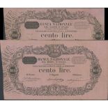 Banca Nazionale nel Regno d'Italia, 100 lire, 1887, serial number Q 123 and 1890, serial number...