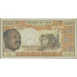 Republique du Tchad, 5000 francs, ND (1974), serial number C.1 66867, (TBB B203 Pick 4),