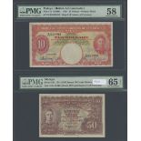 Board of Commissioners of Currency Malaya, 50 Cents, $10, 1st July 1941, serial number A/31 339...
