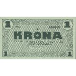 Rikissjod Islands, Iceland, 1 krona, 1941, serial number 000048, (Pick 22a, Sieg 28),