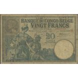 Banque du Congo Belge, 20 francs, 3rd March 1920, Kinshasa, serial number 010.K.355, (Pick 10b,...