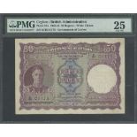 Government of Ceylon, 50 rupees, 24th June 1945, serial number K/20 01175, (Pick 37a),