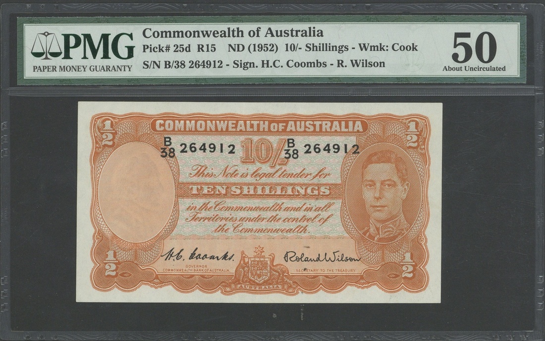 Commonwealth of Australia 10/-, ND (1952), B/38 264912 (Pick 25d),