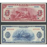 Netherlands Antilles and Curacao Muntbiljet 1 Gulden, 2 1/2 Gulden (2), 100 Gulden; 1942, 1955,...