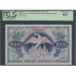 Caisse Centrale de la France Libre, Martinique, 1000 francs, ND (1946), red serial number TA 07...