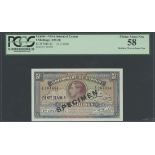 Government of Cyprus, 5 shillings, 31st January 1950, specimen overprinted on serial number F/1...