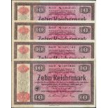 Third Reich, Germany, 10 reichsmark (4), 28th August 1933, serial number 1492587-89, 1492600, (...