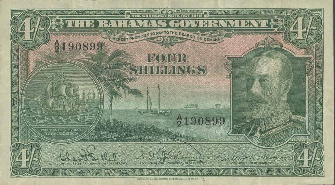 Bahamas Government issue, 4 shillings, ND (1935), serial number A/2 190899, (Pick 5a, TBB B105a...