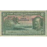 Bahamas Government issue, 4 shillings, ND (1935), serial number A/2 190899, (Pick 5a, TBB B105a...