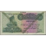 Banque de Syrie et du Liban, Lebanon, 1 livre, 1 September 1939, serial number J/DX 086,521, (P...